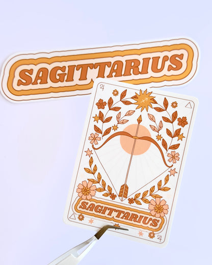Sagittarius Zodiac Sticker Bundle - Peach | Star Sign Word & Tarot Card Vinyl Stickers