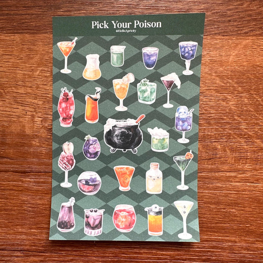 Pick Your Poison Mini Halloween Sticker Sheet – 24 Cocktail Witch Stickers | 4x6 | Secret Spellbook