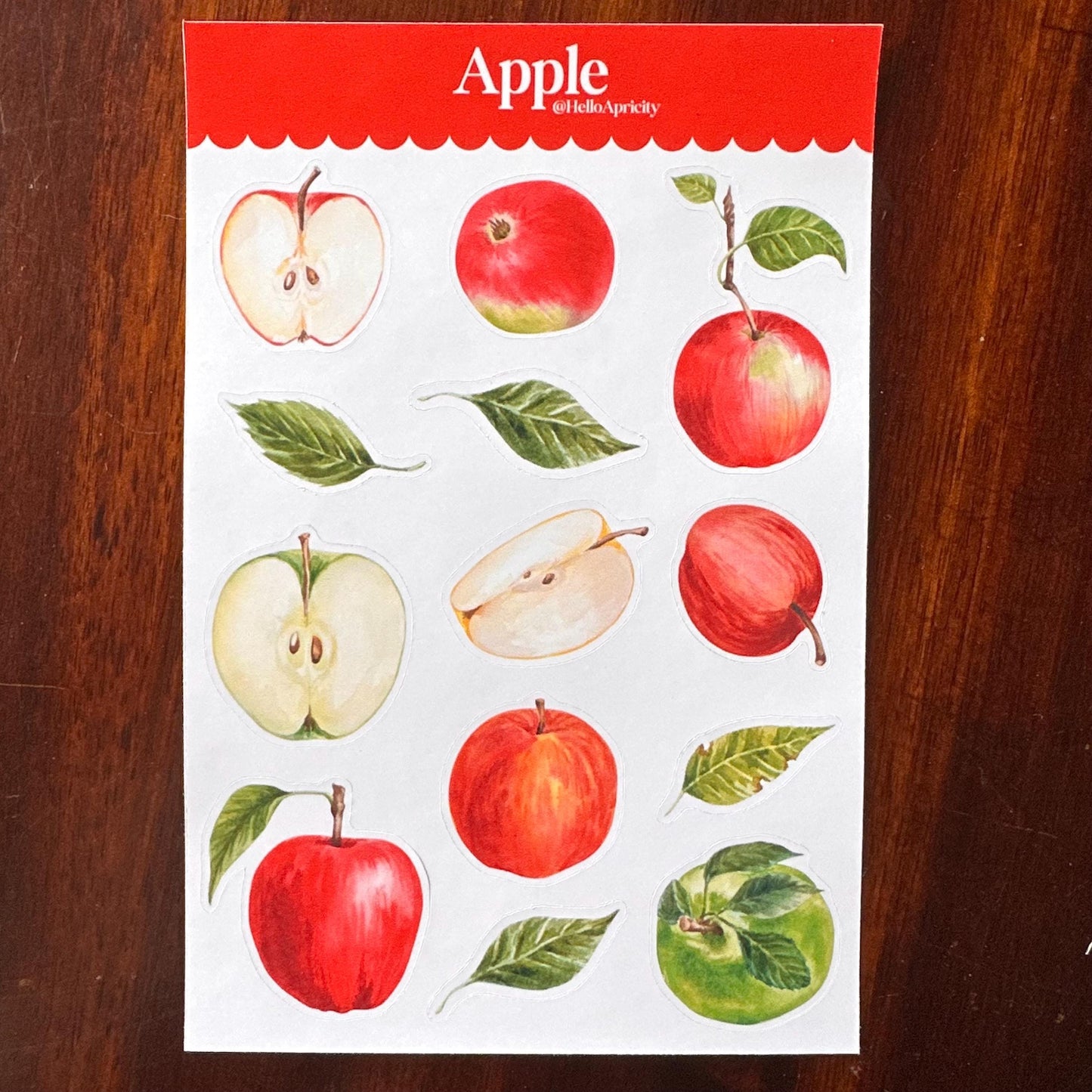 Apple Sticker Sheet – 13 Watercolour Fruit Stickers | Glossy Kiss Cut | Kitchen Garden