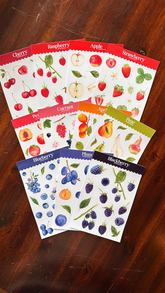Sticker Bundle – Complete Set of 11 Fruit Sticker Sheets | Glossy Kiss Cut | Kitchen Garden