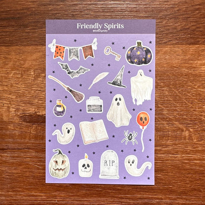 Friendly Spirits Mini Halloween Sticker Sheet – 19 Ghost Stickers | 4x6 | Secret Spellbook