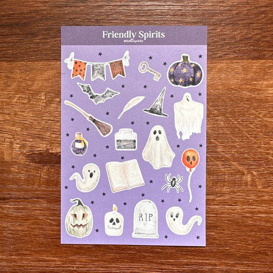 Friendly Spirits Mini Halloween Sticker Sheet – 19 Ghost Stickers | 4x6 | Secret Spellbook
