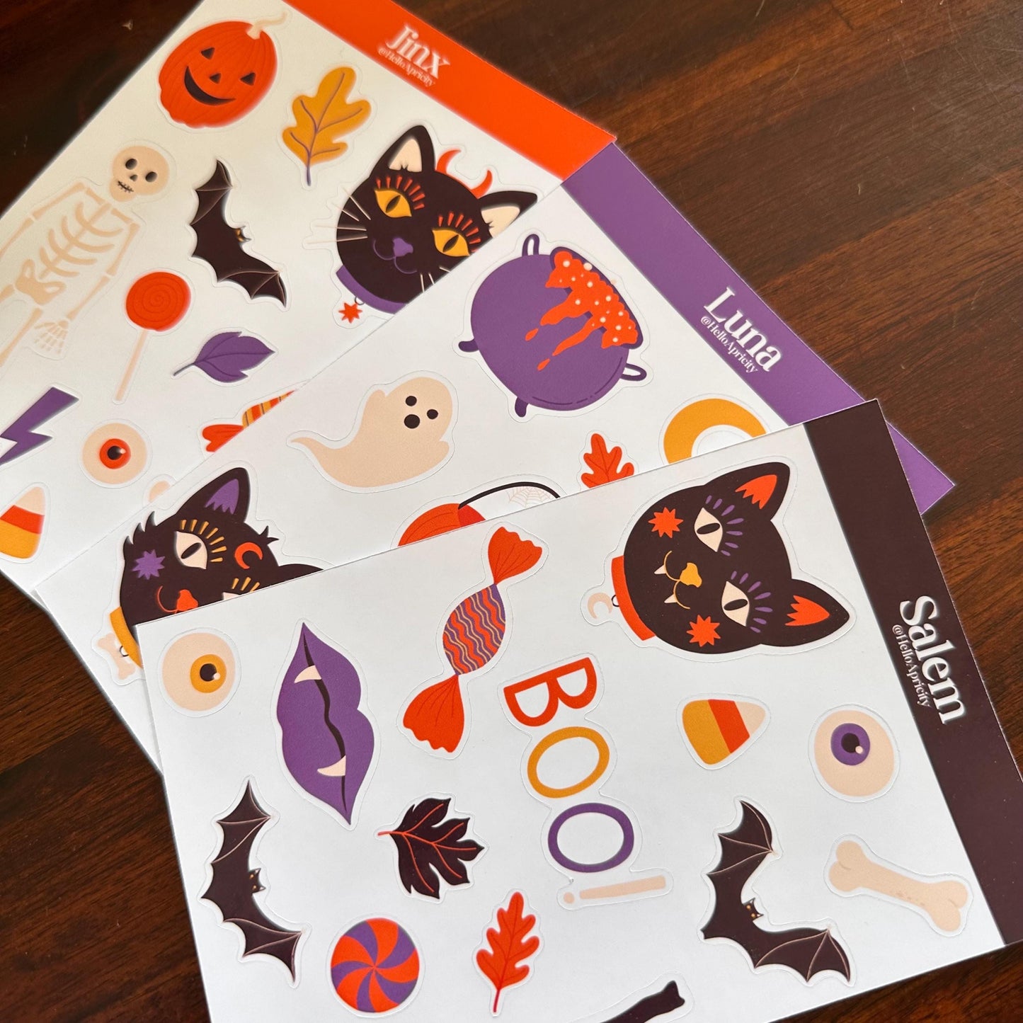 Familiar Faces Halloween Sticker Bundle – Jinx, Luna & Salem | 38 Black Cat Halloween Stickers