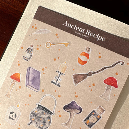 Apothecary Mini Halloween Sticker Sheet – 20 Mushroom & Potion Stickers | 4x6 | Ancient Recipe - Secret Spellbook