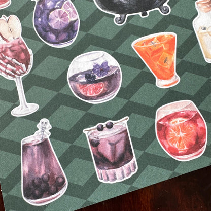 Spooky Bar Halloween Sticker Sheet – 24 Cocktail & Witch Stickers | Matte Kiss Cut | Pick Your Poison -Secret Spellbook