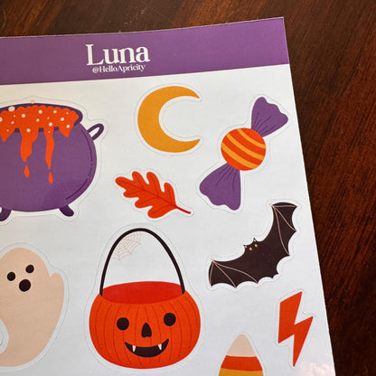 Halloween Sticker Sheet – 12 Black Cat Halloween Stickers | Glossy Kiss Cut | Luna - Familiar Faces