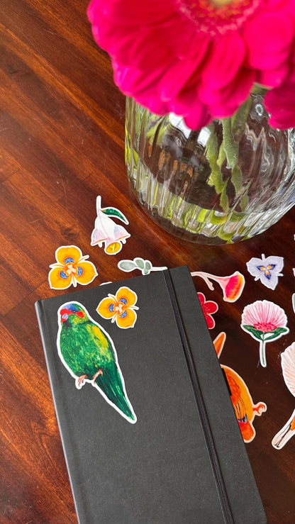 Australian Native Bird and Flower Die Cut Stickers – 15 Loose Vinyl Stickers | Wild Bloom