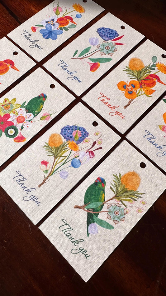 Australian Native Flora Thank You Gift Tags – Set of 8 Handmade Tags with Cotton String | Wild Bloom