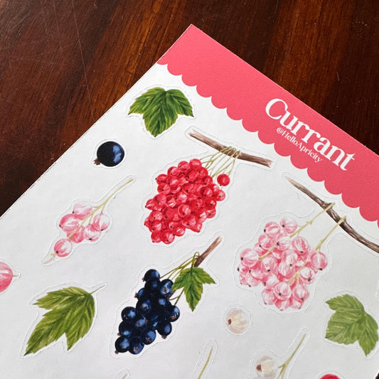 Currant Sticker Sheet – 20 Watercolour Fruit Stickers | Glossy Kiss Cut | Kitchen Garden