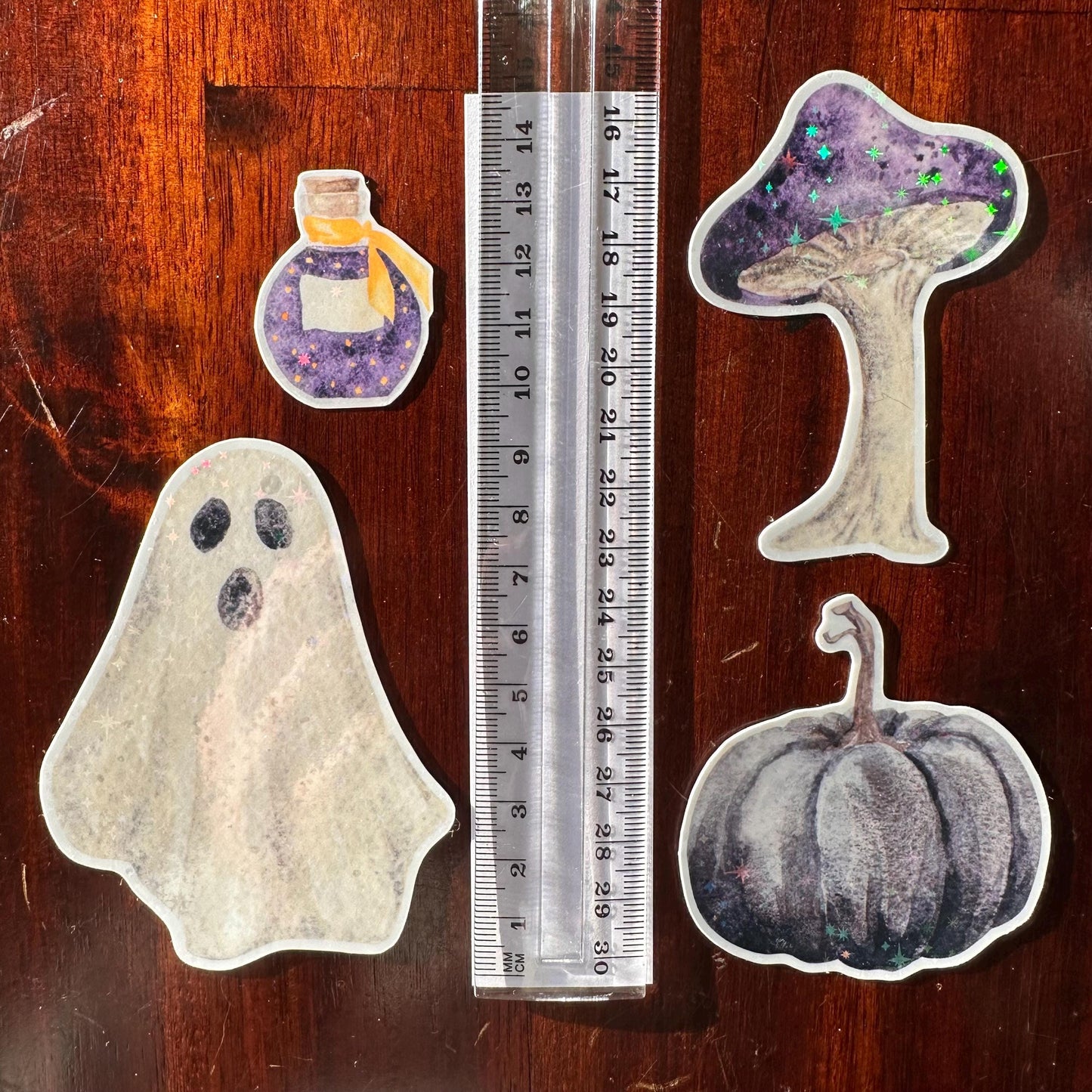 Halloween Holographic Die Cut Stickers – Spooky Cute Pack | Ghost, Pumpkin, Mushroom & Potion | Vinyl