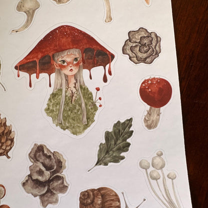 Forest Magic Sticker Sheet – 15 Handmade Mushroomcore Stickers | Glossy Kiss Cut | Forest Fairy