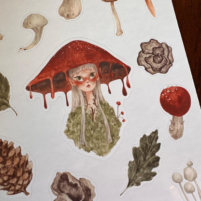 Forest Magic Sticker Sheet – 15 Handmade Mushroomcore Stickers | Glossy Kiss Cut | Forest Fairy