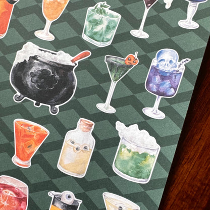 Spooky Bar Halloween Sticker Sheet – 24 Cocktail & Witch Stickers | Matte Kiss Cut | Pick Your Poison -Secret Spellbook