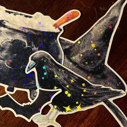 Witchy Holographic Die Cut Stickers – Cauldron, Witch Hat, Crow & Bat | Vinyl Sparkle Pack
