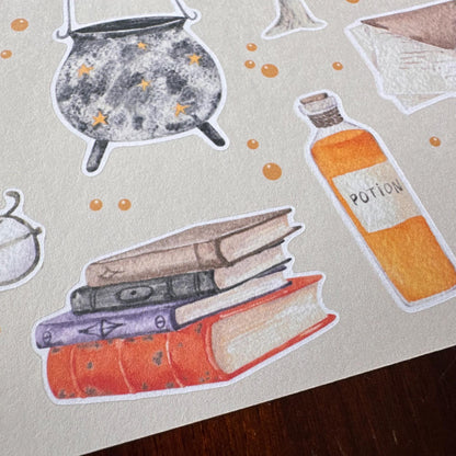 Apothecary Halloween Sticker Sheet – 20 Mushroom & Potion Stickers | Matte Kiss Cut | Ancient Recipe - Secret Spellbook