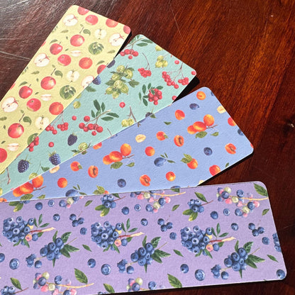 Fruit Bookmark Set – Cool Tones | 4 Handmade Watercolour Bookmarks | Apple, Blueberry, Mixed Berry, Plum & Apricot