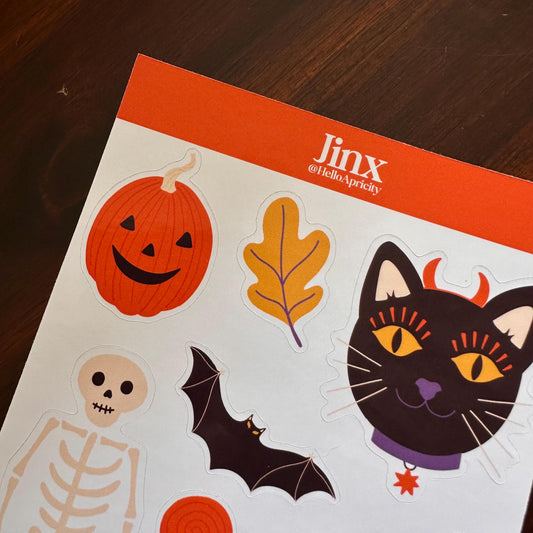 Halloween Sticker Sheet – 12 Black Cat Halloween Stickers | Glossy Kiss Cut | Jinx - Familiar Faces