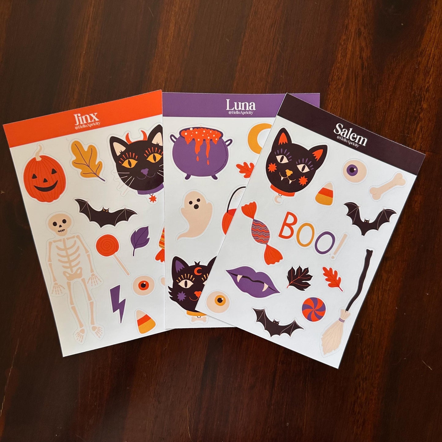 Familiar Faces Halloween Sticker Bundle – Jinx, Luna & Salem | 38 Black Cat Halloween Stickers