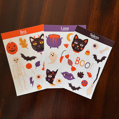 Familiar Faces Halloween Sticker Bundle – Jinx, Luna & Salem | 38 Black Cat Halloween Stickers