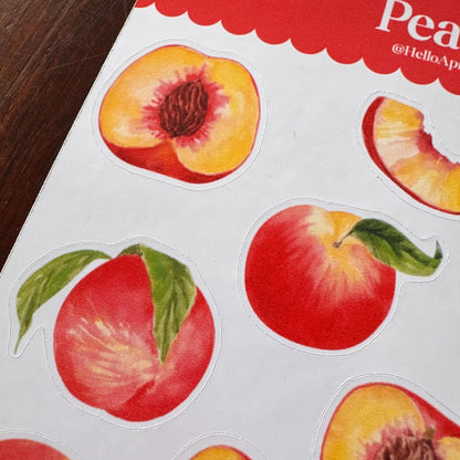 Peach Sticker Sheet – 18 Watercolour Fruit Stickers | Glossy Kiss Cut | Kitchen Garden