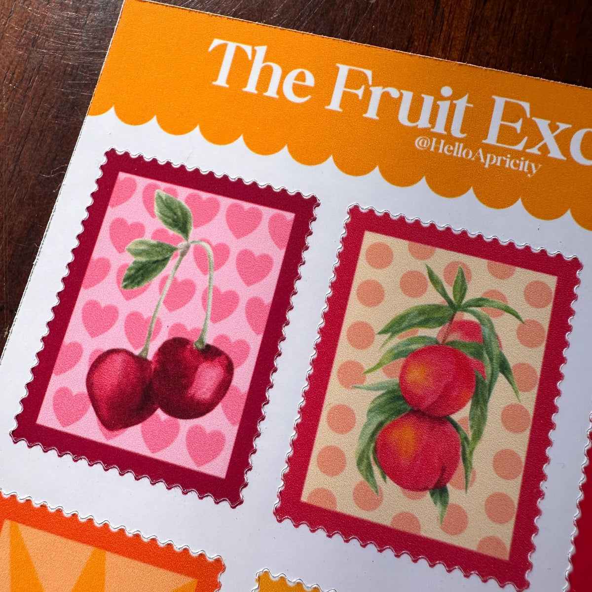 Fruit Postage Stamp Stickers – 9 Handmade Fruit Stickers | Retro Sticker Sheet | Kitchen Garden