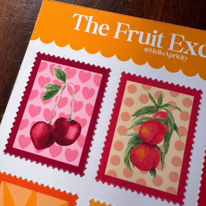 Fruit Postage Stamp Stickers – 9 Handmade Fruit Stickers | Retro Sticker Sheet | Kitchen Garden