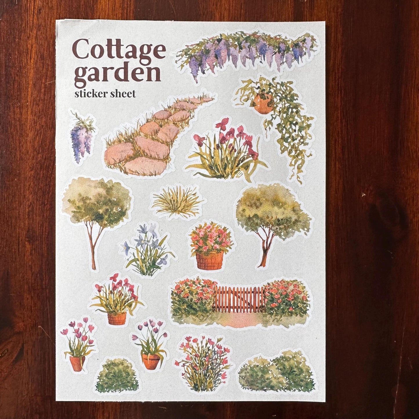 Cottage Garden Sticker Sheet – 17 Watercolour Journal & Planner Stickers | Matte Kiss Cut