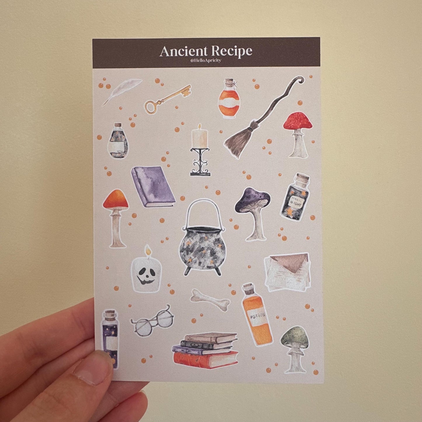 Apothecary Mini Halloween Sticker Sheet – 20 Mushroom & Potion Stickers | 4x6 | Ancient Recipe - Secret Spellbook