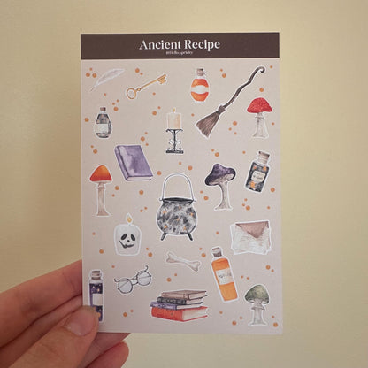 Apothecary Mini Halloween Sticker Sheet – 20 Mushroom & Potion Stickers | 4x6 | Ancient Recipe - Secret Spellbook