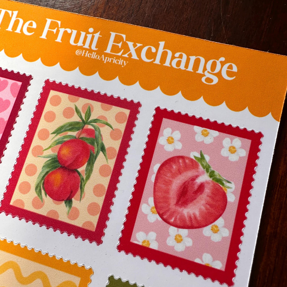 Fruit Postage Stamp Stickers – 9 Handmade Fruit Stickers | Retro Sticker Sheet | Kitchen Garden