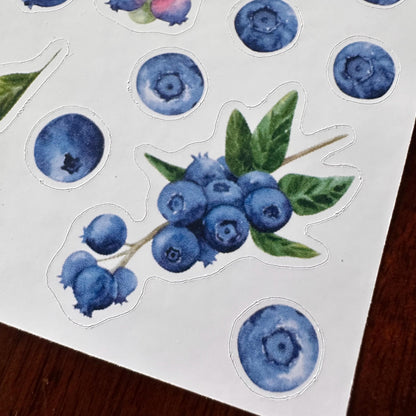 Blueberry Sticker Sheet – 27 Watercolour Fruit Stickers | Glossy Kiss Cut | Kitchen Garden