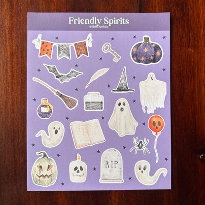 Ghosts Halloween Sticker Sheet – 19 Stickers | Friendly Spirits - Secret Spellbook