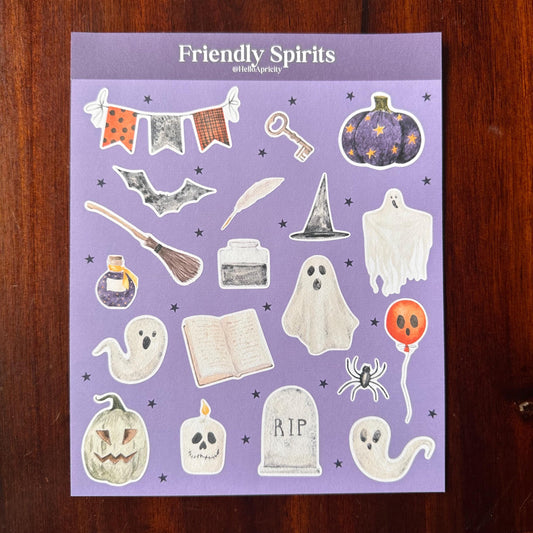 Ghosts Halloween Sticker Sheet – 19 Stickers | Friendly Spirits - Secret Spellbook