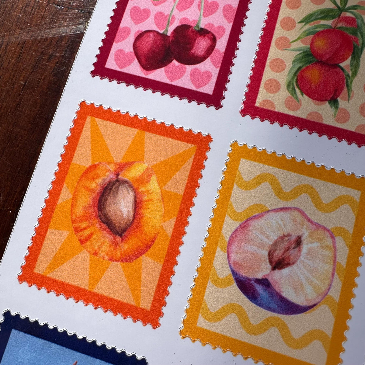 Fruit Postage Stamp Stickers – 9 Handmade Fruit Stickers | Retro Sticker Sheet | Kitchen Garden
