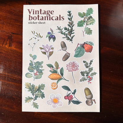 Vintage Botanical Sticker Sheet – 15 Earthy Plant Stickers | Leaf & Foliage | Matte Kiss Cut