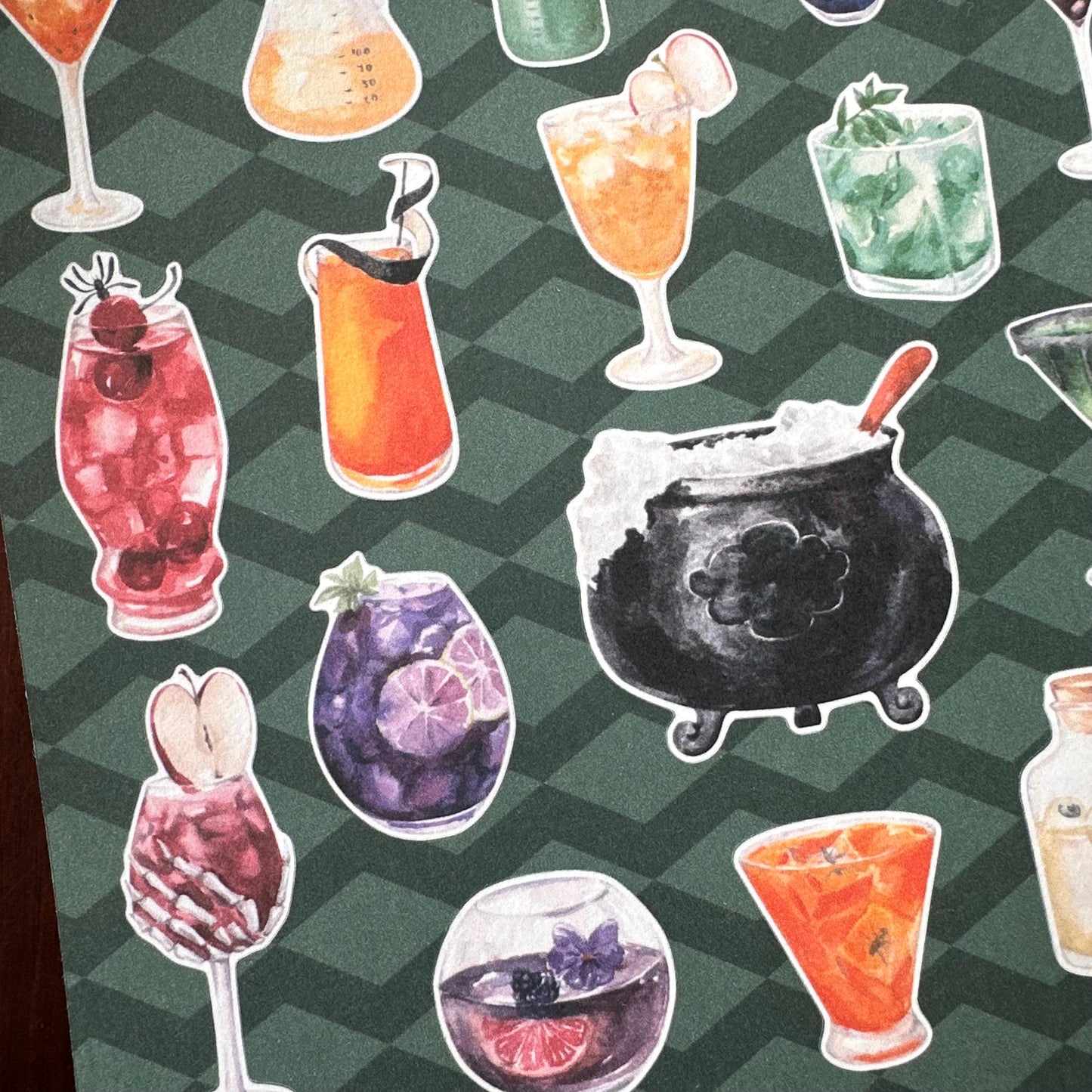 Spooky Bar Halloween Sticker Sheet – 24 Cocktail & Witch Stickers | Matte Kiss Cut | Pick Your Poison -Secret Spellbook
