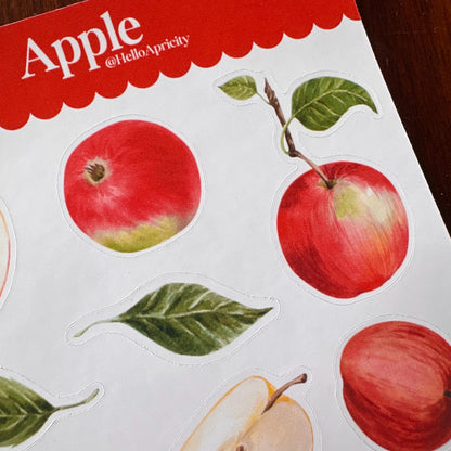 Apple Sticker Sheet – 13 Watercolour Fruit Stickers | Glossy Kiss Cut | Kitchen Garden