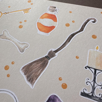 Apothecary Halloween Sticker Sheet – 20 Mushroom & Potion Stickers | Matte Kiss Cut | Ancient Recipe - Secret Spellbook