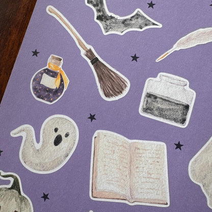 Ghosts Halloween Sticker Sheet – 19 Stickers | Friendly Spirits - Secret Spellbook