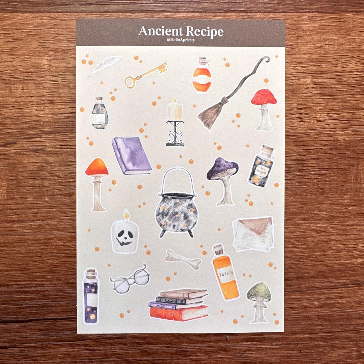 Apothecary Mini Halloween Sticker Sheet – 20 Mushroom & Potion Stickers | 4x6 | Ancient Recipe - Secret Spellbook