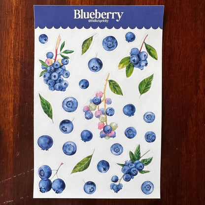 Blueberry Sticker Sheet – 27 Watercolour Fruit Stickers | Glossy Kiss Cut | Kitchen Garden