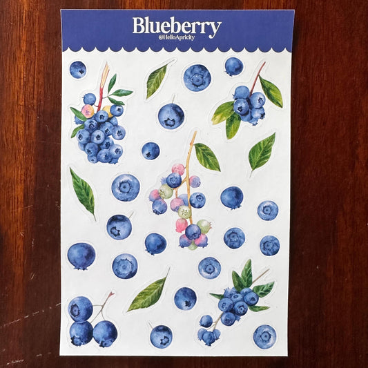 Blueberry Sticker Sheet – 27 Watercolour Fruit Stickers | Glossy Kiss Cut | Kitchen Garden