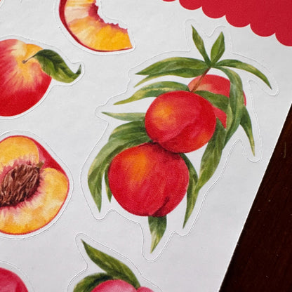 Peach Sticker Sheet – 18 Watercolour Fruit Stickers | Glossy Kiss Cut | Kitchen Garden