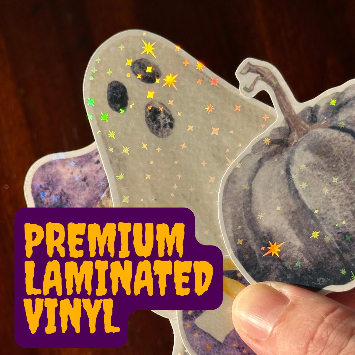 Halloween Holographic Die Cut Stickers – Spooky Cute Pack | Ghost, Pumpkin, Mushroom & Potion | Vinyl