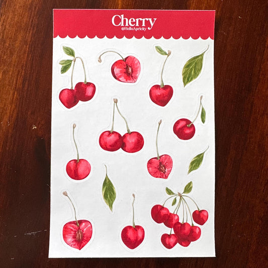 Cherry Sticker Sheet – 13 Watercolour Fruit Stickers | Glossy Kiss Cut | Kitchen Garden