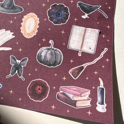 Witching Hour Mini Halloween Sticker Sheet – 21 Witch & Skull Stickers | 4x6 | Secret Spellbook